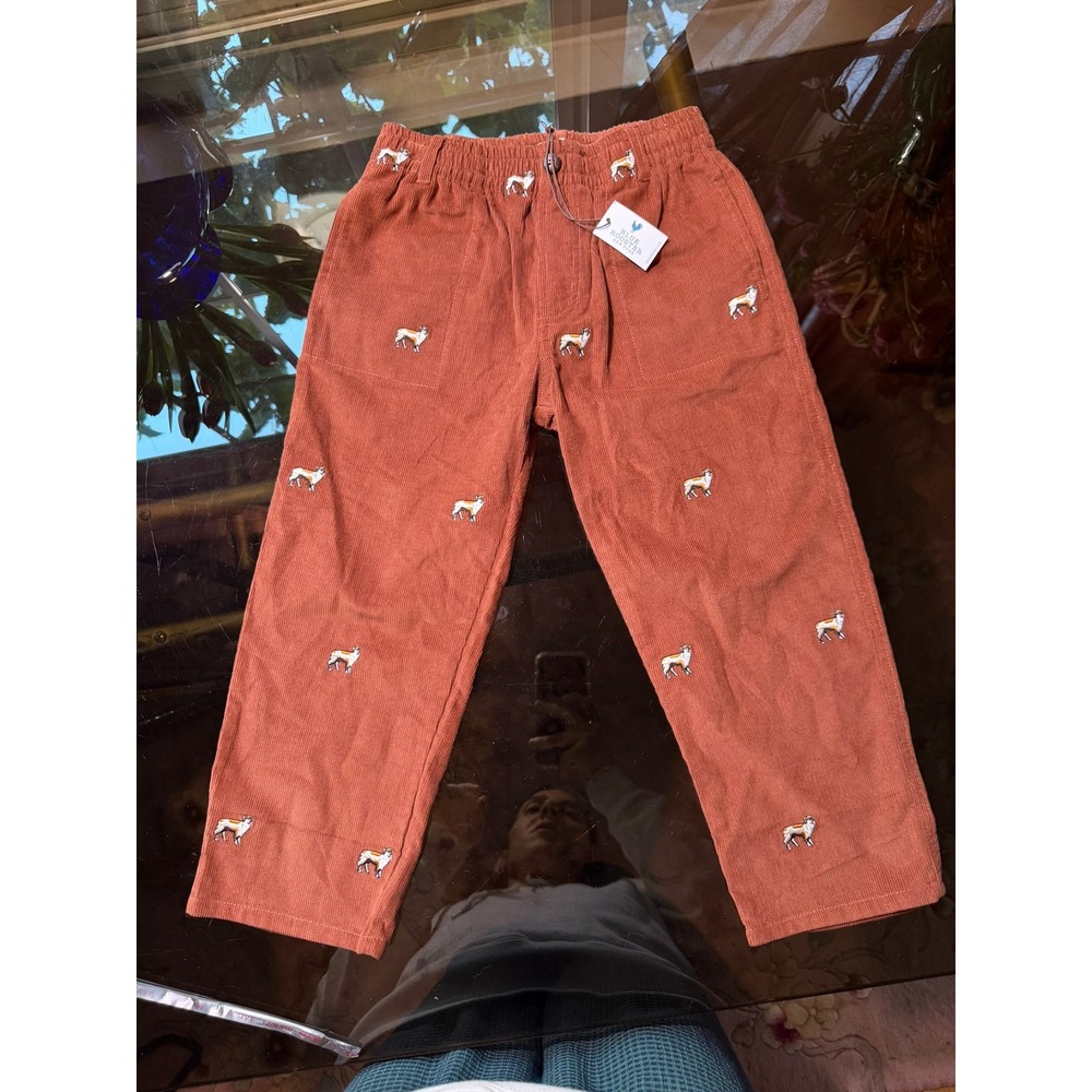 Blue Rooster Kids Rust Brown Corduroy Dog Embroidered Pants 5Y
